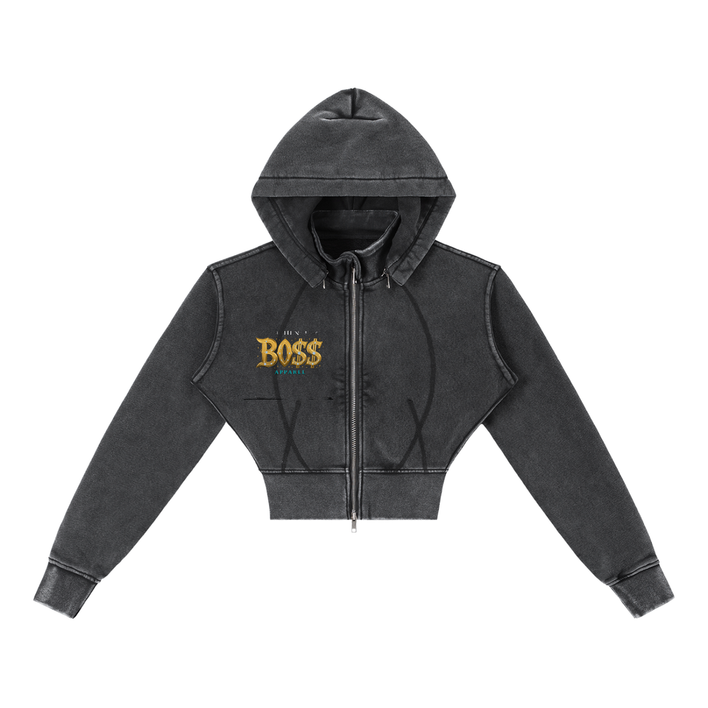 Vintage Washed Cropped Fleece Hoodie