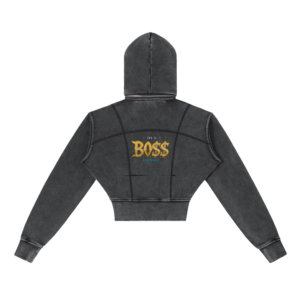 Vintage Washed Cropped Fleece Hoodie