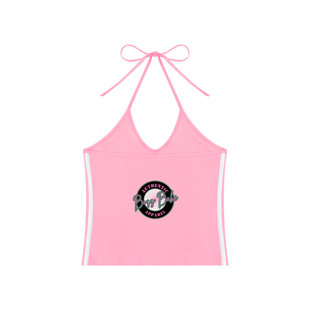 Women's Color Block Halter Crop Tank Top