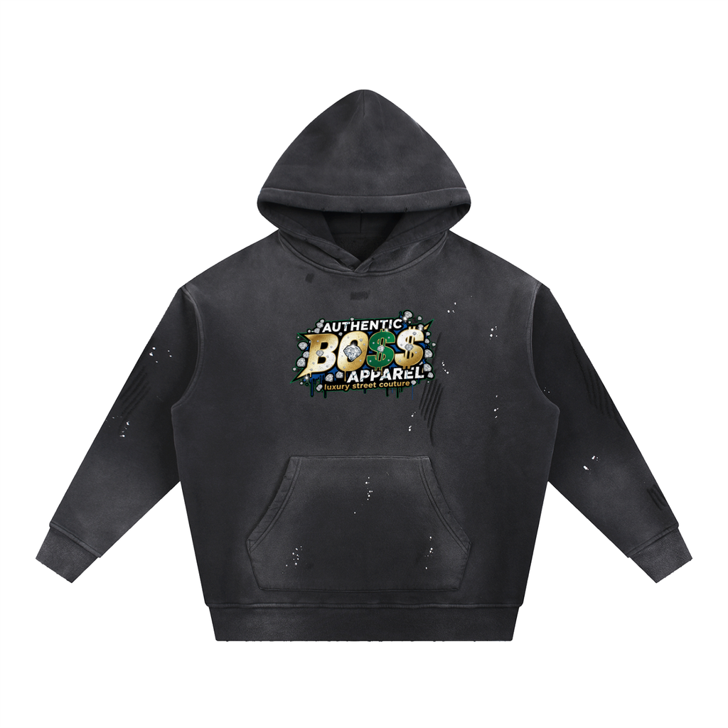 Vintage Washed Frayed Fleece Hoodie