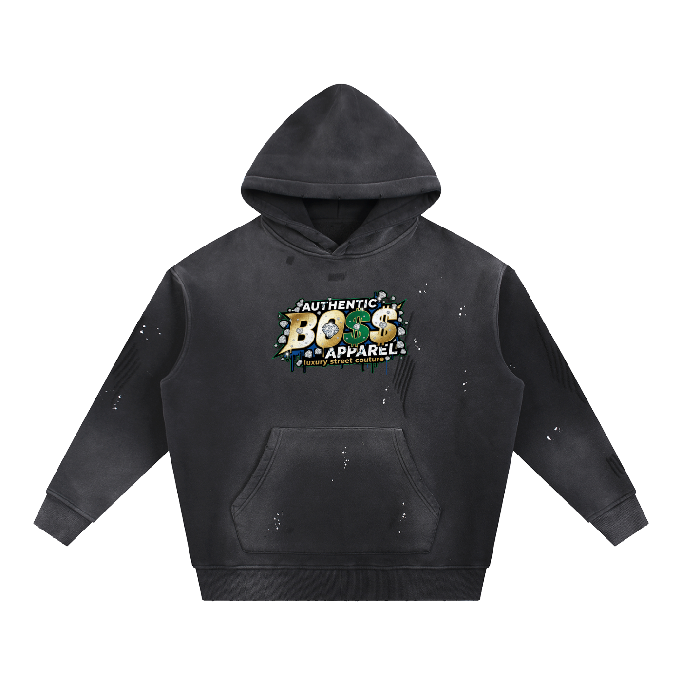 Vintage Washed Frayed Fleece Hoodie